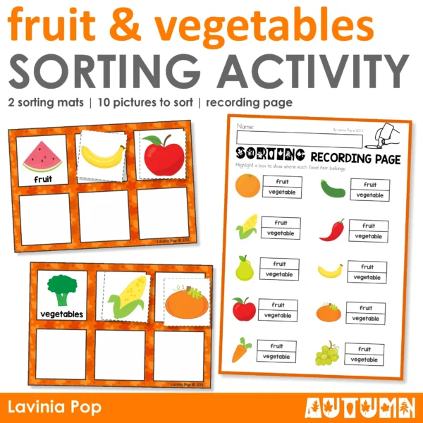 Fruit and Vegetable Sorting Activity for Preschool and Kindergarten