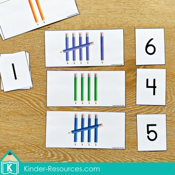 Pencil Tally Mark Matching Math Activity for Preschool and Kindergarten