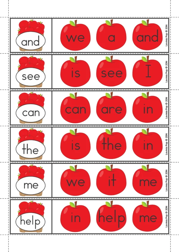 Farm Literacy Center Activities for Kindergarten. Sight Word Apple Match