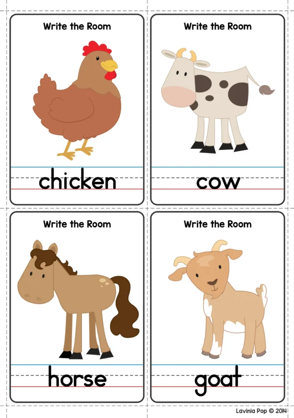 Farm Literacy Center Activities for Kindergarten. Write the Room Vocabulary Cards