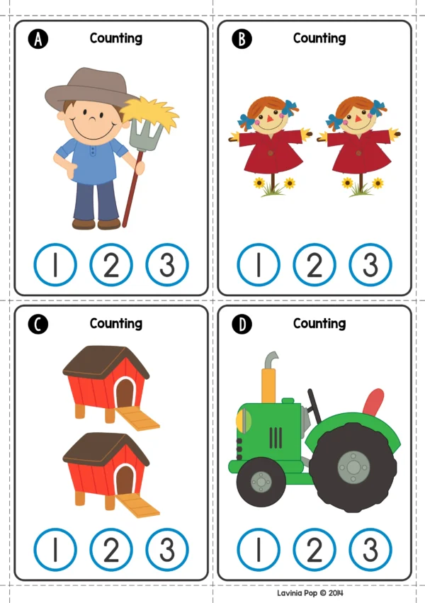 Farm Math Center Activities for Kindergarten. Count and Clip to show how many