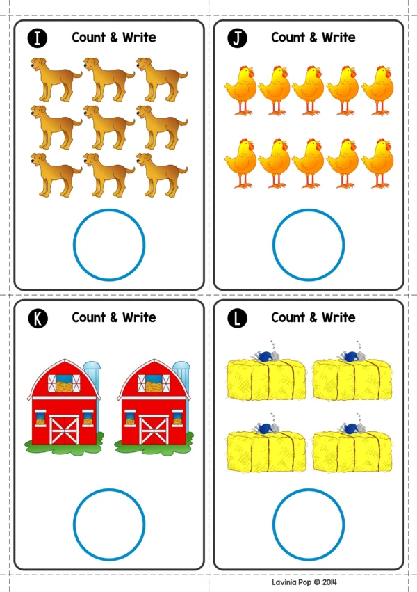 Farm Math Center Activities for Kindergarten. Count and Write How Many