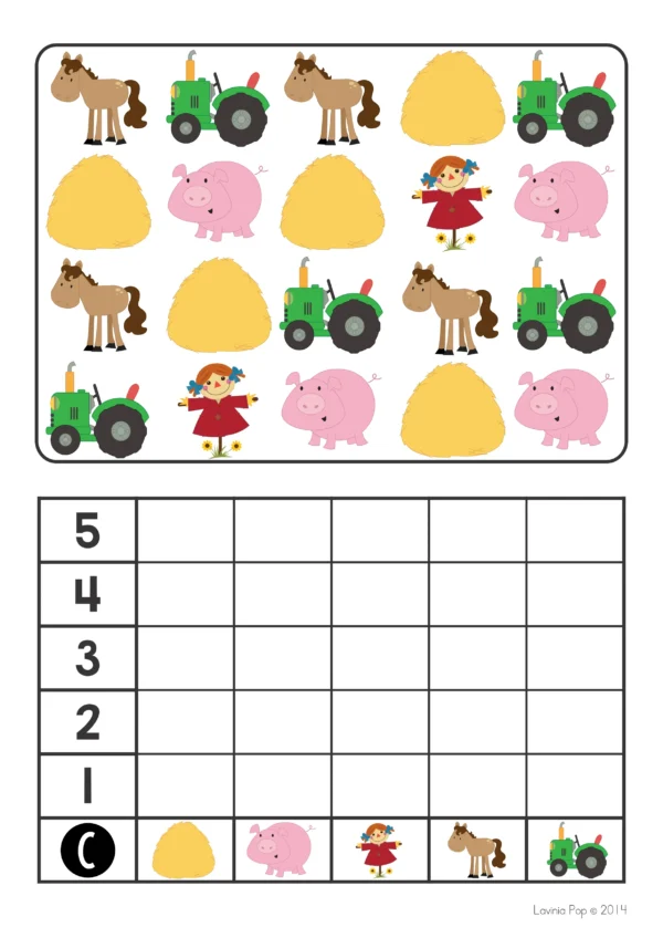 Farm Math Center Activities for Kindergarten. Count and Graph