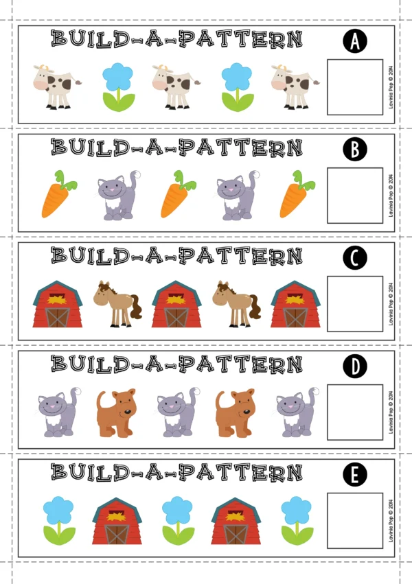 Farm Math Center Activities for Kindergarten. AB Patterns on the Farm