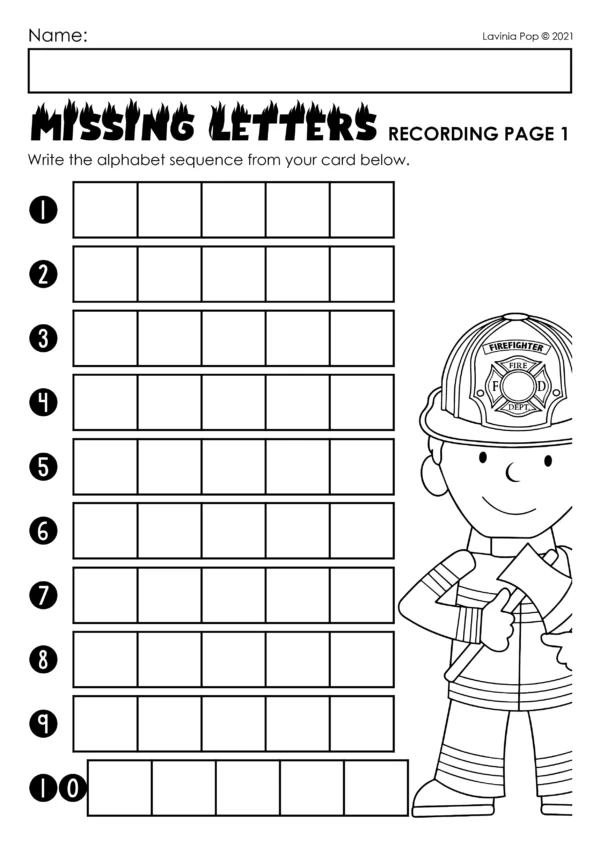 Fire Hydrant Missing Letters Activity | Community Helpers | Fire Safety for Kindergarten