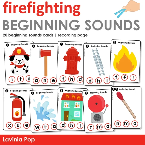 Fire Safety Clip the Beginning Sound Activity | Firefighter Centers for Kindergarten