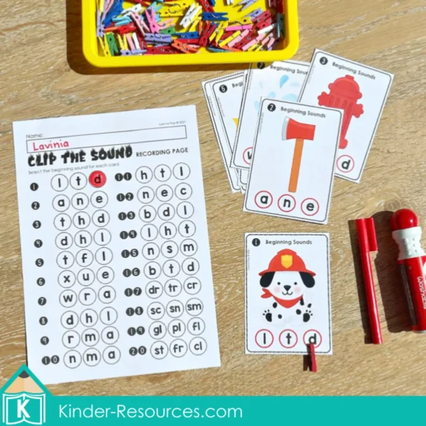 Fire Safety Clip the Beginning Sound Activity | Firefighter Centers for Kindergarten