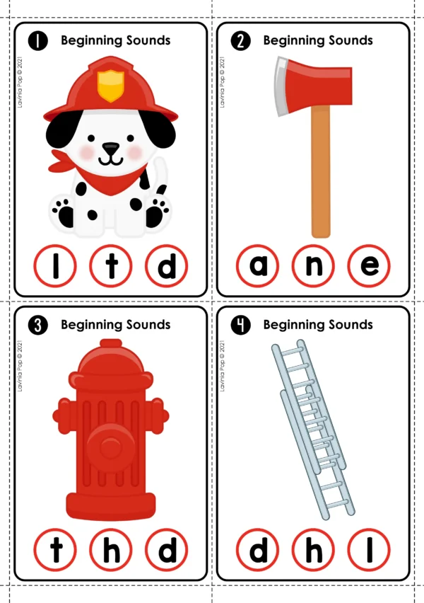 Fire Safety Clip the Beginning Sound Activity | Firefighter Centers for Kindergarten