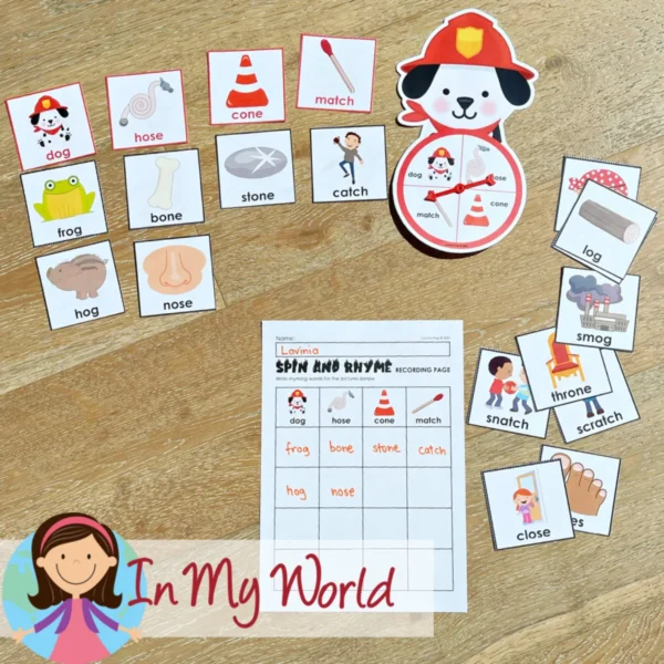 Dalmatian Fire Dog Spin and Rhyme Printable Activity | Literacy Center for Kindergarten