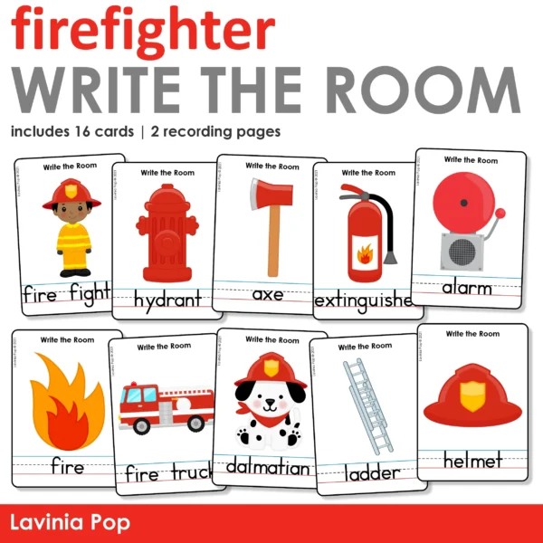 Fire and Fire Extinguisher Write the Room Printable Activity | Literacy Center for Kindergarten