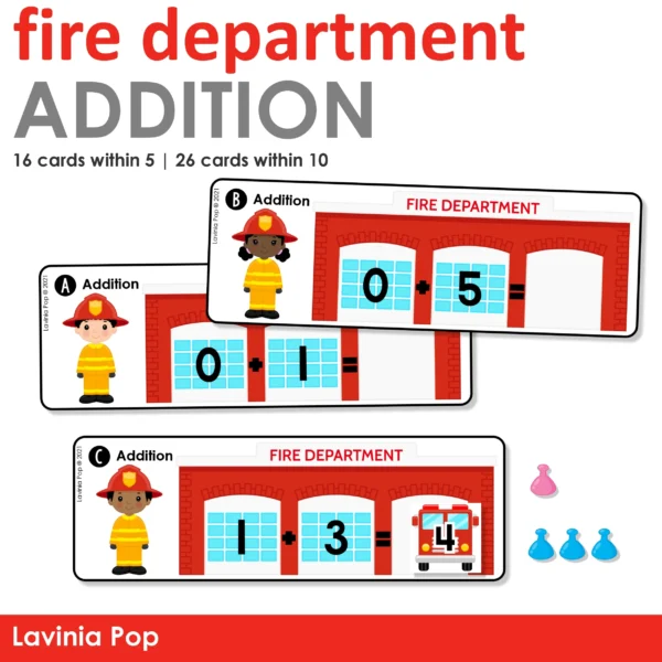 Firefighter Addition Printable Activity | Math Center for Kindergarten