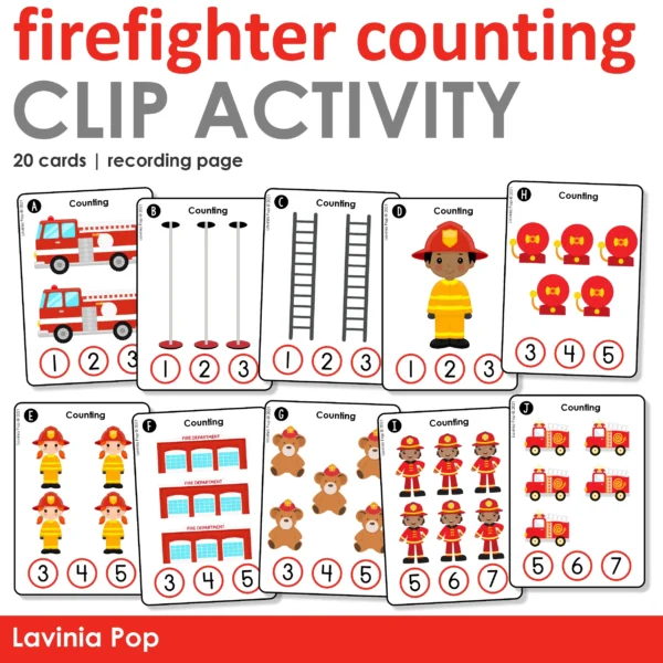 Firefighter Counting Printable Activity | Math Center for Kindergarten