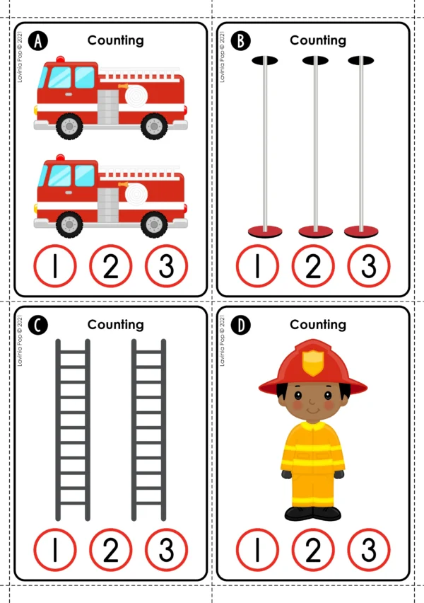 Firefighter Counting Printable Activity | Math Center for Kindergarten