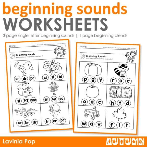 Autumn Beginning Sounds and Blends Worksheets