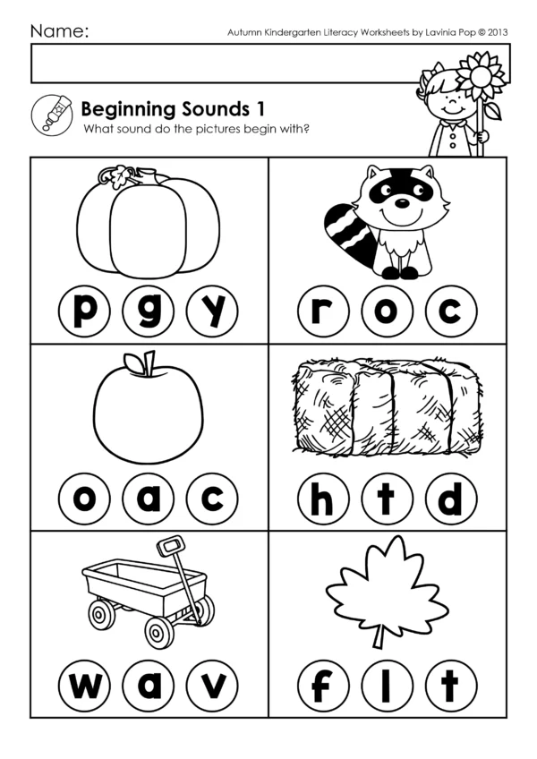 Autumn Beginning Sounds and Blends Worksheets