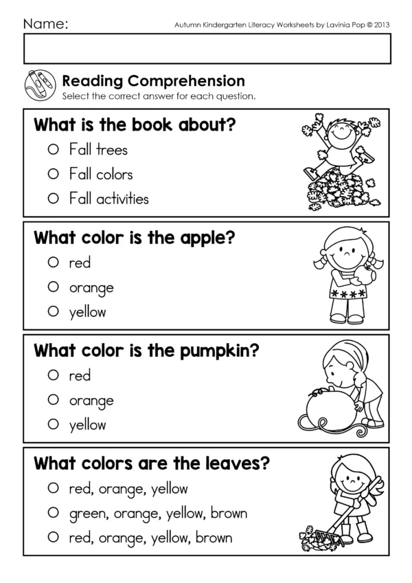 Fall Colors Emergent Reader with Comprehension Questions | Color Booklet | Black and white Booklet