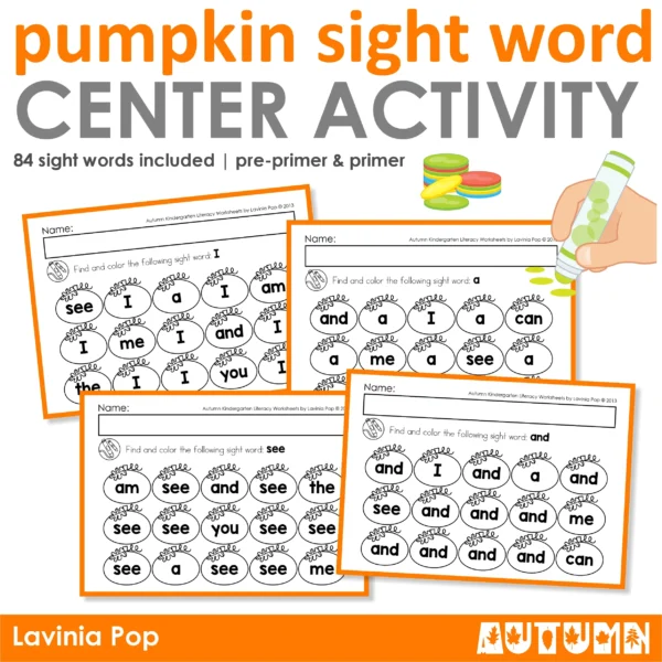 Pumpkin Sight Word Match Printable Activity | Preschool and Kindergarten