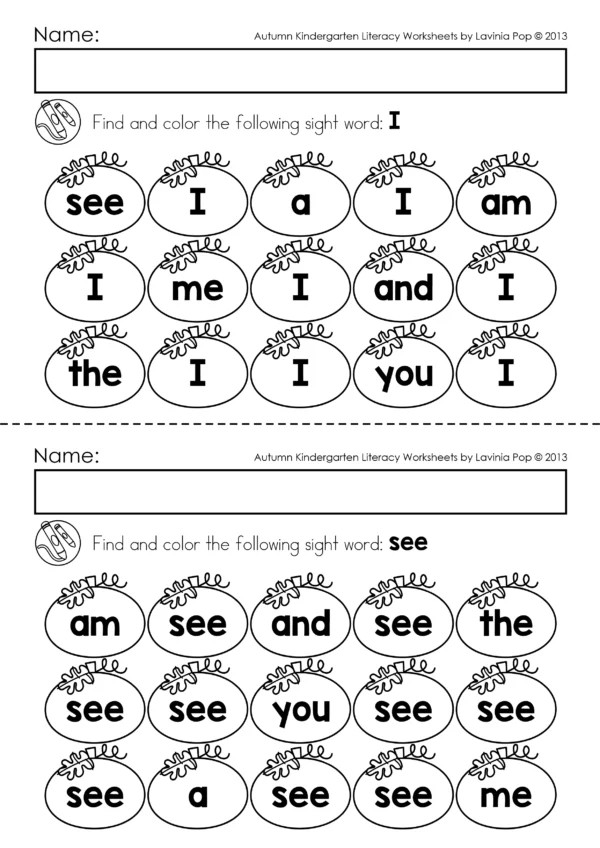 Pumpkin Sight Word Match Printable Activity | Preschool and Kindergarten