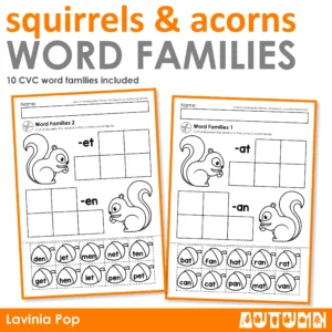 Squirrel and Acorns CVC Word Families Activity