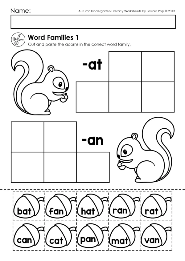 Squirrel and Acorns CVC Word Families Activity