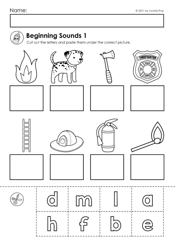 Fire Safety Kindergarten Worksheets and Activites | Firefighter | Beginning Sounds