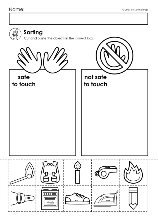 Fire Safety Kindergarten Worksheets and Activites | Firefighter | Safe to Touch / Not Safe To Touch Sorting