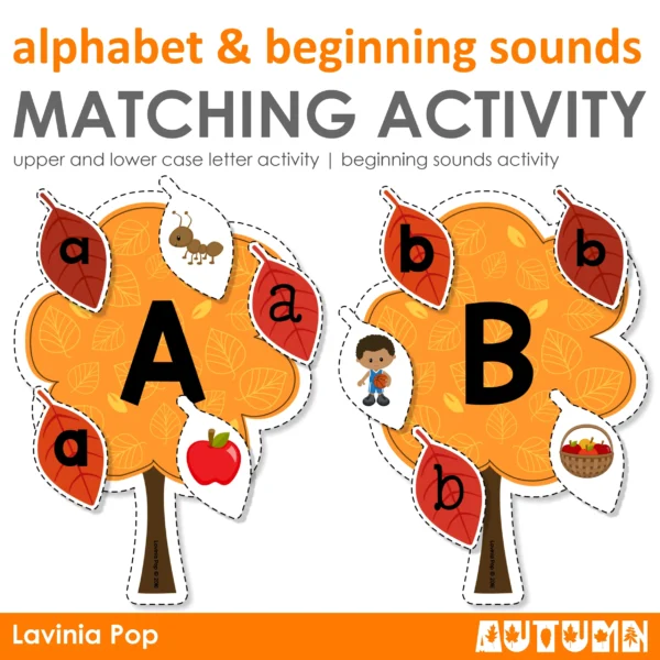 Autumn Leaves and Trees Alphabet and Beginning Sounds Match Printable Activity