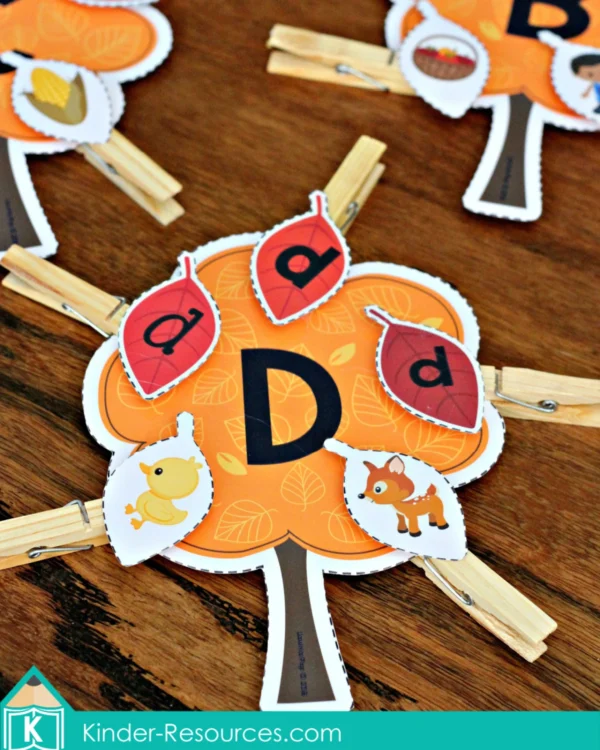 Autumn Leaves and Trees Alphabet and Beginning Sounds Match Printable Activity