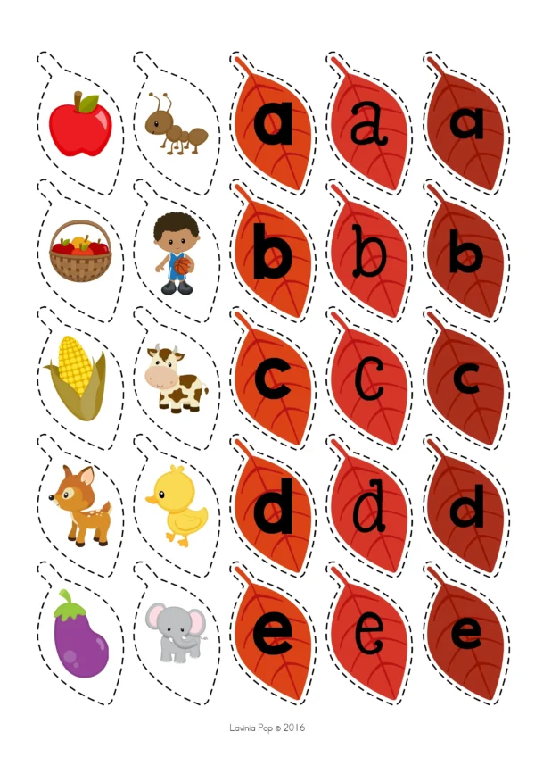 Autumn Leaves and Trees Alphabet and Beginning Sounds Match Printable Activity