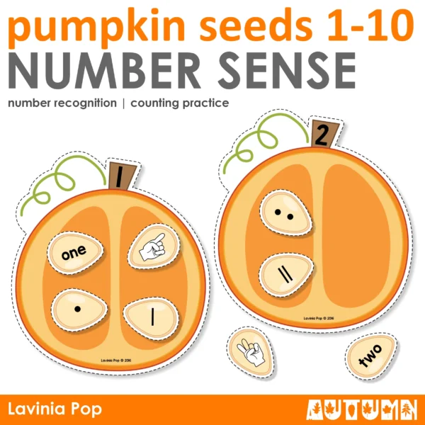 Pumpkin Seeds Number Sense Activity | Autumn Math Center for Preschool and Kindergarten