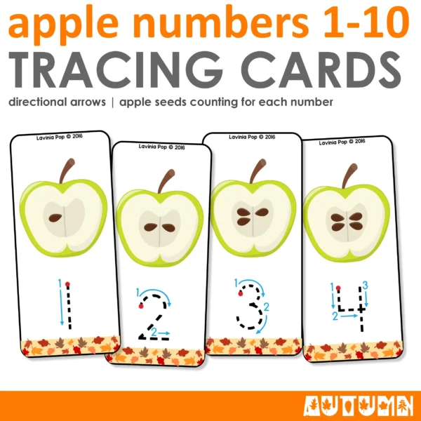 Apple Number Tracing Activity | Printable Cards for Preschool and Kindergarten