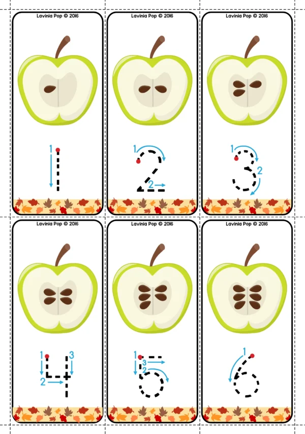 Apple Number Tracing Activity | Printable Cards for Preschool and Kindergarten