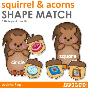 Squirrel and Acorn Shape Match Activity | Printable Math Center for Preschool and Kindergarten