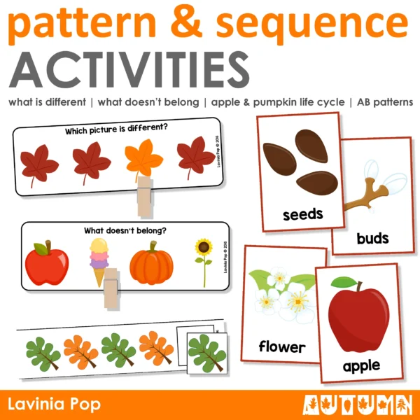 Autumn Pattern and Sequence Activities | Printable Centers for Preschool and Kindergarten