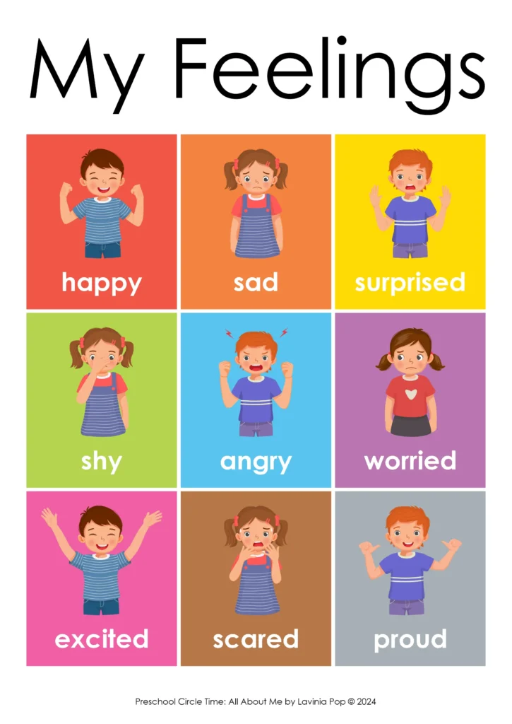 My Feelings emotions poster for preschool All About Me circle time theme