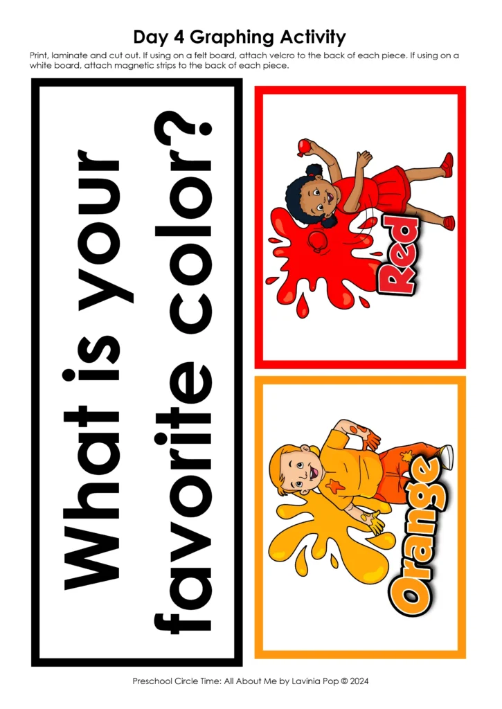 Favorite color graphing activity printable for preschool All About Me circle time