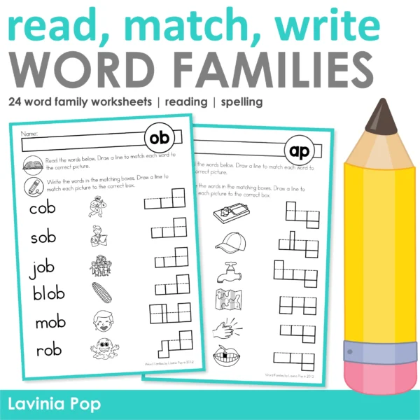 Word Family Worksheets: Read, Match, Write