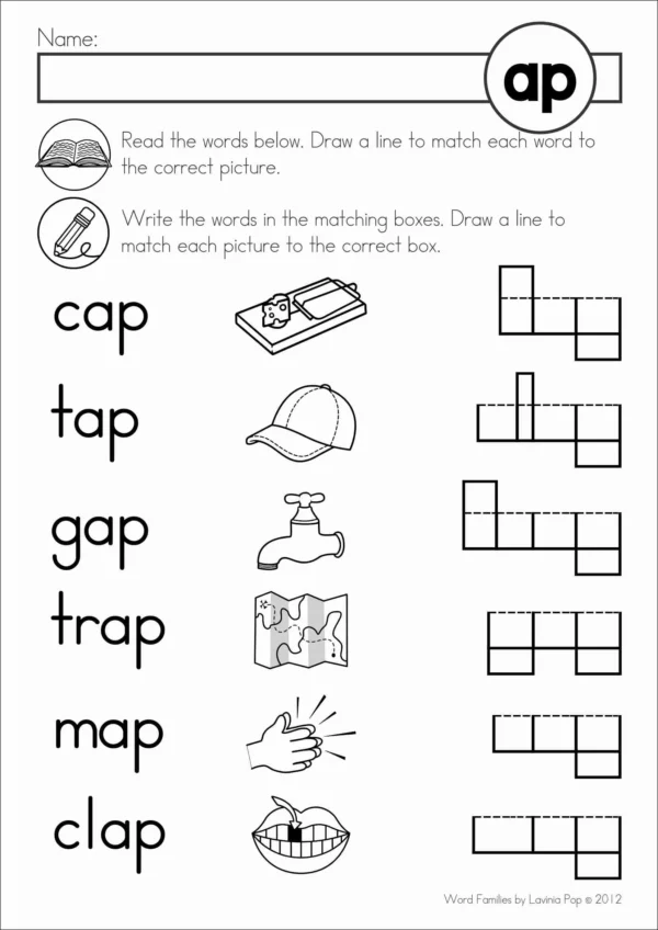 Word Family Worksheets: Read, Match, Write