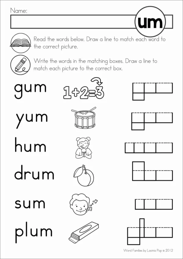 Word Family Worksheets: Read, Match, Write