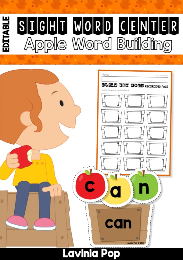 Apple Sight Word Literacy Centers | Printable Editable PDF. File