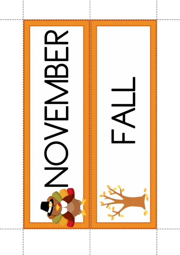 November Calendar Time Cards Pocket Chart | Number Cards, Days of the Week, Season