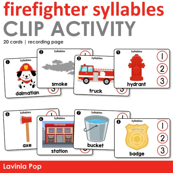 Firefighter Syllables Printable Activity | Literacy Center for Kindergarten