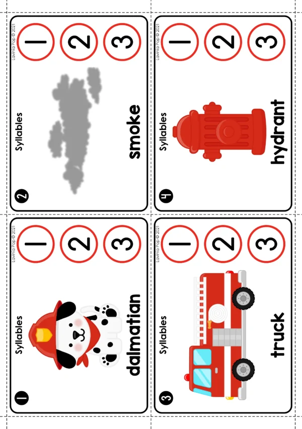 Firefighter Syllables Printable Activity | Literacy Center for Kindergarten