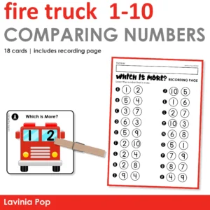 Firefighter Comparing Numbers Printable Activity | Math Center for Kindergarten