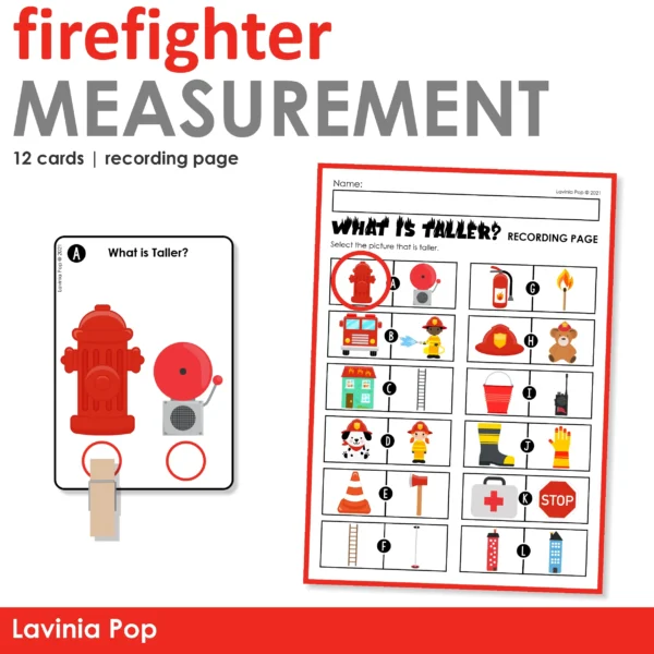 Firefighter Measurement Printable Activity | Math Center for Kindergarten