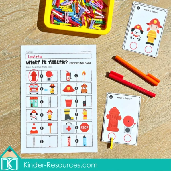 Firefighter Measurement Printable Activity | Math Center for Kindergarten