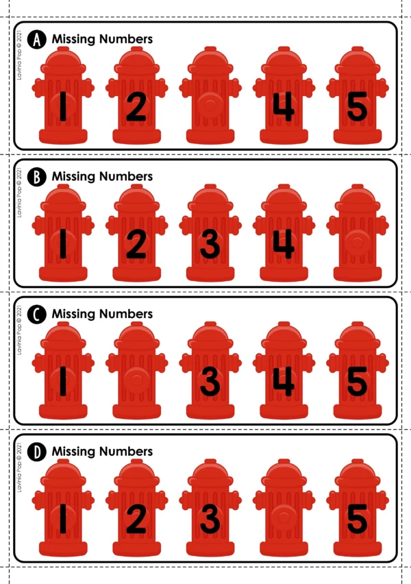 Firefighter Missing Numbers Printable Activity | Math Center for Kindergarten