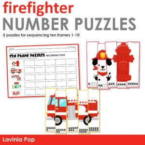 Firefighter Ten Frame Puzzles Printable Activity | Math Center for Kindergarten