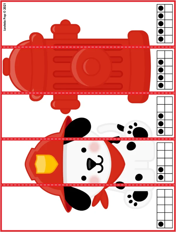 Firefighter Ten Frame Puzzles Printable Activity | Math Center for Kindergarten