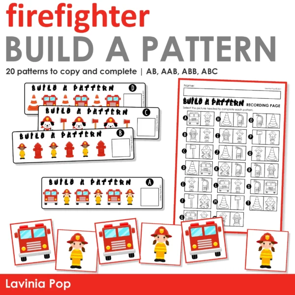 Firefighter Build a Pattern Printable Activity | Math Center for Kindergarten